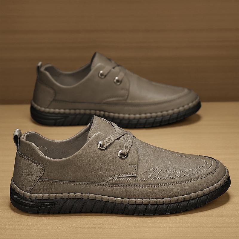 

Повседневная кожаная обувь мужская дышащая обувь-лоферы мужская универсальная обувь для пап среднего возраста нескользящая с мягкой подошвой прошитая одинарная обувь 39 хаки