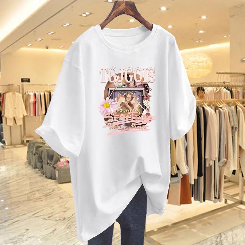 

New printed cotton short-sleeved crew neck t-shirt summer new loose casual top bottoming shirt S