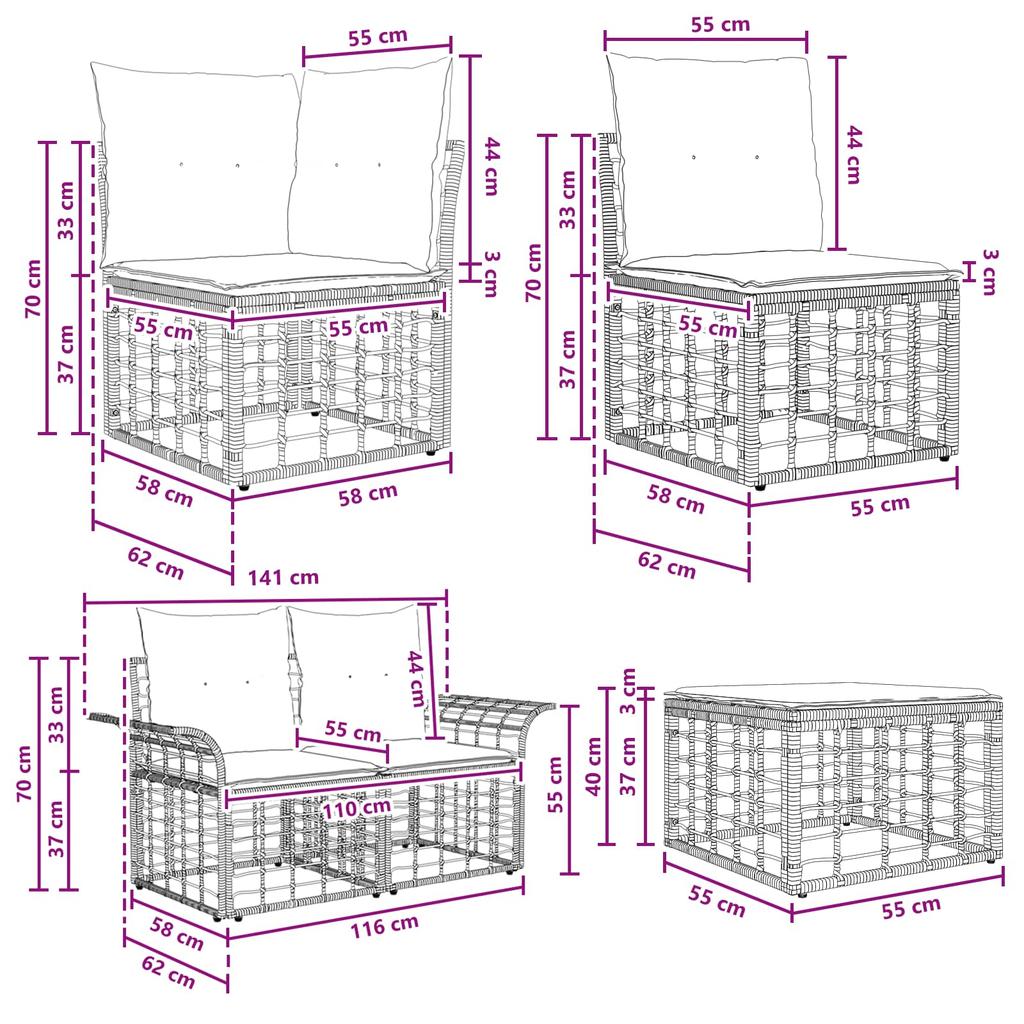 Outdoor Sofa Set 7 Pcs Black and Dark Grey Polyester