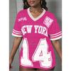 2026 Damen Amerikanischer Stil NEW YORK 13 Aufdruck V-Ausschnitt Kurzarm T-Shirt Sommer T-Shirt Baseball Trikots Gestreift täglich Sport T-Shirt