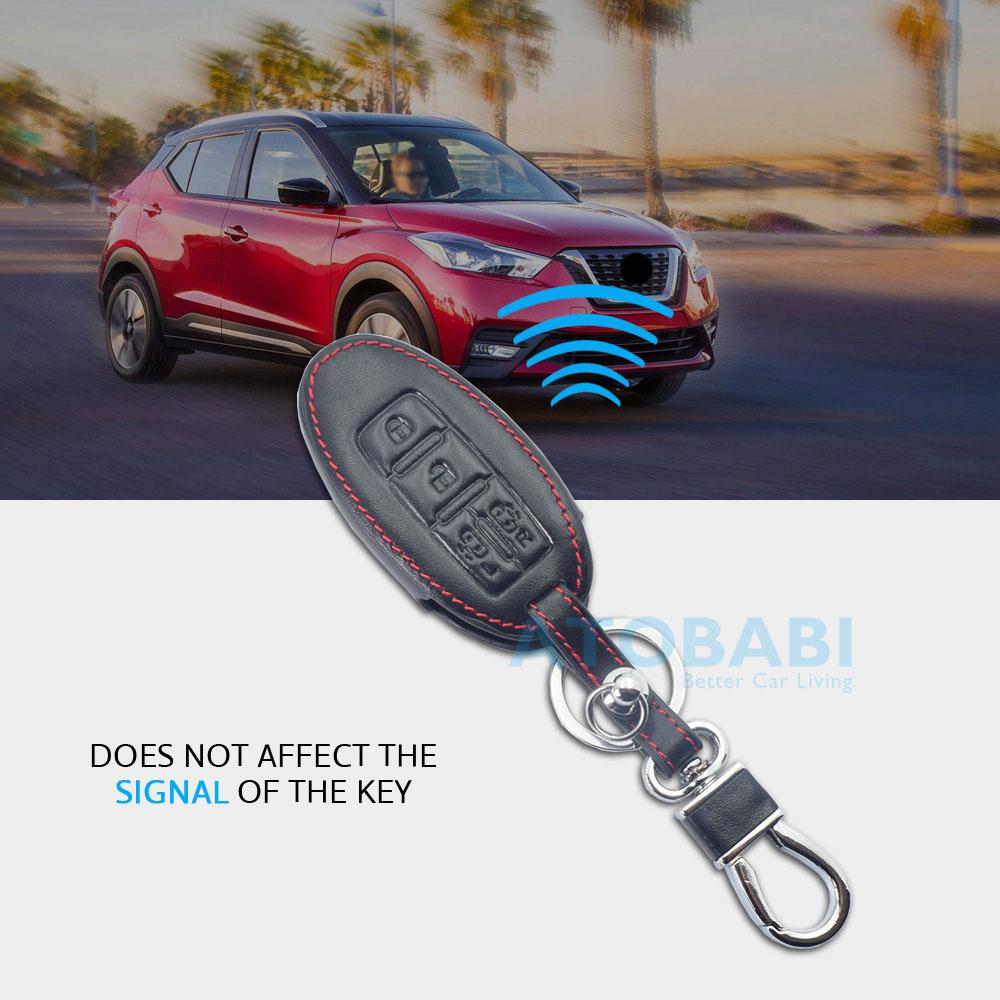 ATOBABI Leather Car Key Case Keychain For Nissan Serena Elgrand Roox 2020 4 Buttons Smart Keyless Remote Control Protector Cover