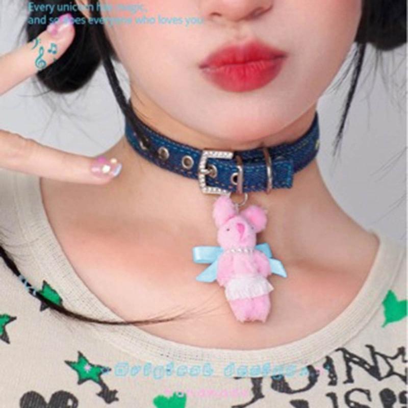 Sweet Short Necklace Cool Collarbone Chain Pink Rabbit Collar Necklace Unique Neck Jewelry Gift for Fashion Forward Girl
