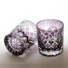 Glass Studio Saiho Edo Kiriko Shochu GlassRocks Glass, Old Purple, with Sword and Arrow Design, Made In Japan, Wooden Box, Gift Wrapping Available