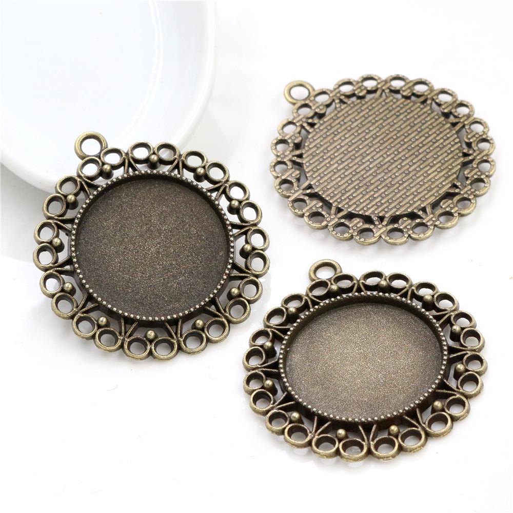 New Fashion 5pcs 25mm Inner Size Black Antique Silver Plated Bronze Flower Simple Style Cabochon Base Setting Charms Pendant