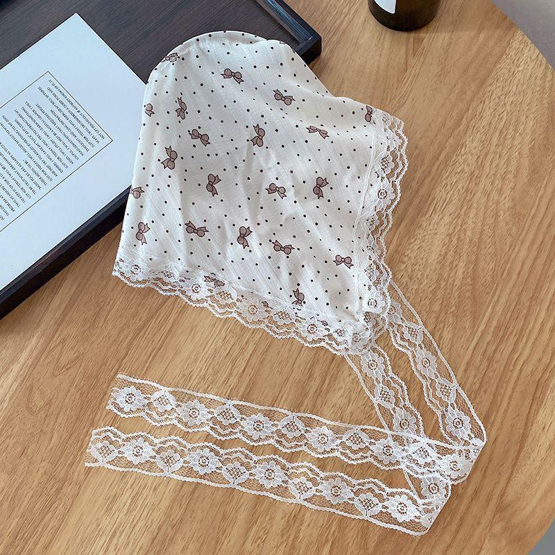 French Blue Plaid Lace Triangle Scarf Headband - Pastoral Style Women's Hair Accessory with Seaside Vibe