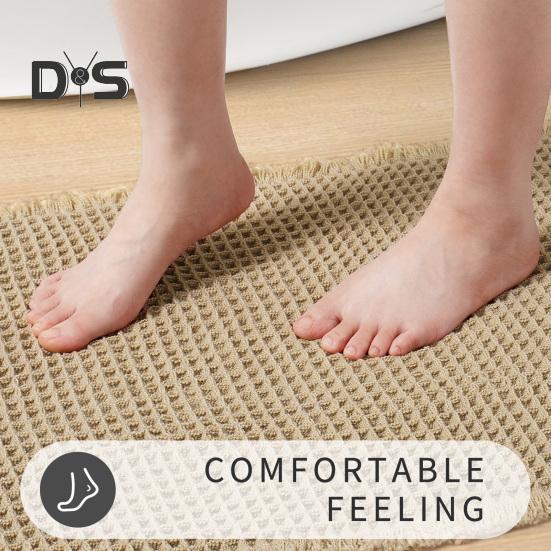Floor Mat Absorb Moisture 3D Waffle Texture Door Mat Fringe Trim Anti-Slip Double-Layer Superior Absorbency Entryway Rug for Bathroom Kitchen