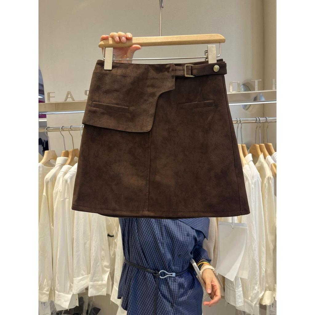 Plus Size Coffee Suede Plush High-Waist Hip-Hugging Short Skirt for Women - Spring/Autumn Fashion