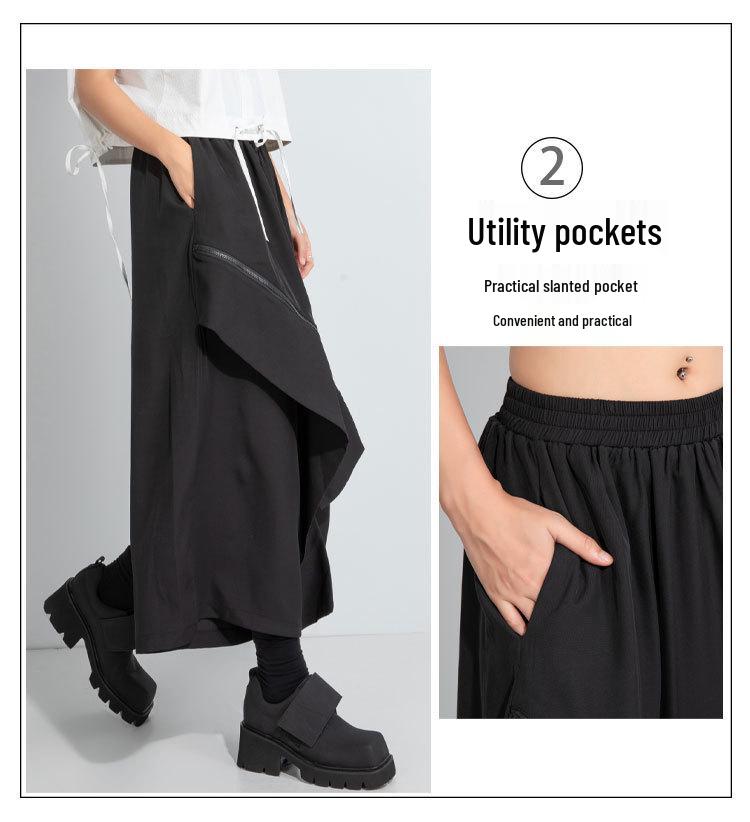 2025 Women's Autumn Elastic Waist Wide-Leg Culottes with Faux Two-Piece Design