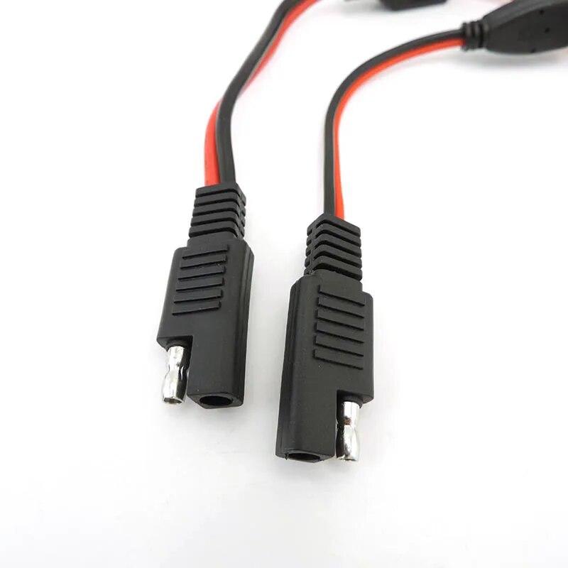 1 SAE To 2 SAE Power Extension Connector Plug Cable Solar Panel Battery Adapter Quick Connect Disconnect 14AWG 18AWG 10A 20A
