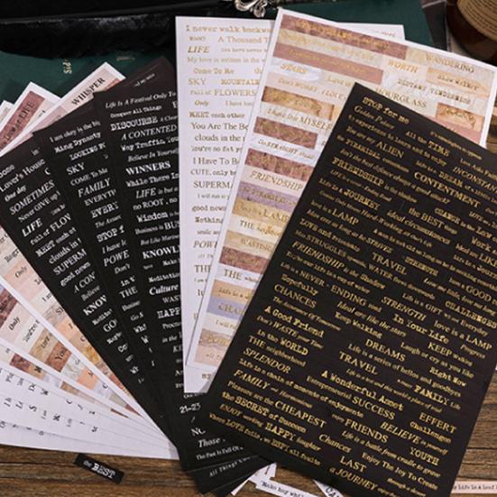4 ks/sáček Papírové samolepky Proces ražení Retro Jemná rytina Pohodlná samolepicí dekorace 3 styly Anglické písmeno Samolepky na scrapbooking Dívka