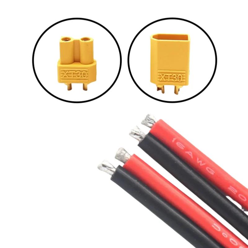 XT30 Pigtail Plug (Male & Female) with 100mm 16AWG Tinned Wire - for RC Fixed-Wing/FPV Drone LiPo Battery Chargers (Durable)