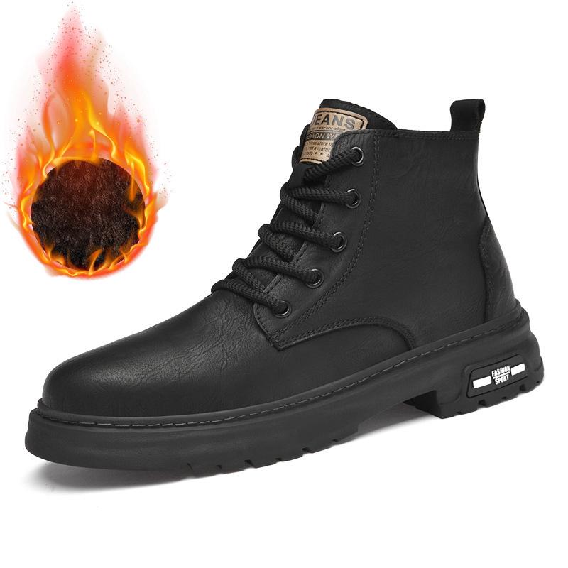 Men's Large Martin High-Top Lace-Up Leather Hiking Boots - Autumn/Winter Outdoor Handmade Cowhide Boots