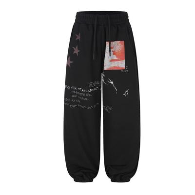 Unisex Loose Fit Drawstring Jogger Pants Cotton Printed Casual Trousers Fall Winter
