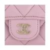 CHANEL 24A Light Gold Buckle  Diamond Pattern Pure Color  Grainy Lychee Pattern Leather Card Holder  Women's  Pink