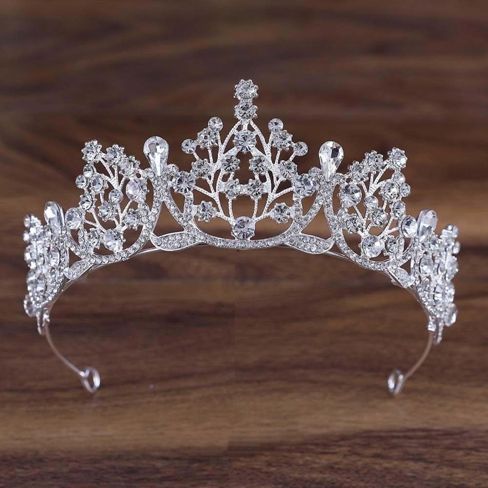 Elegant Silver Floral Crown Shiny Princess Rhinestone Tiara Baroque Crown Hair Accessory  Party
