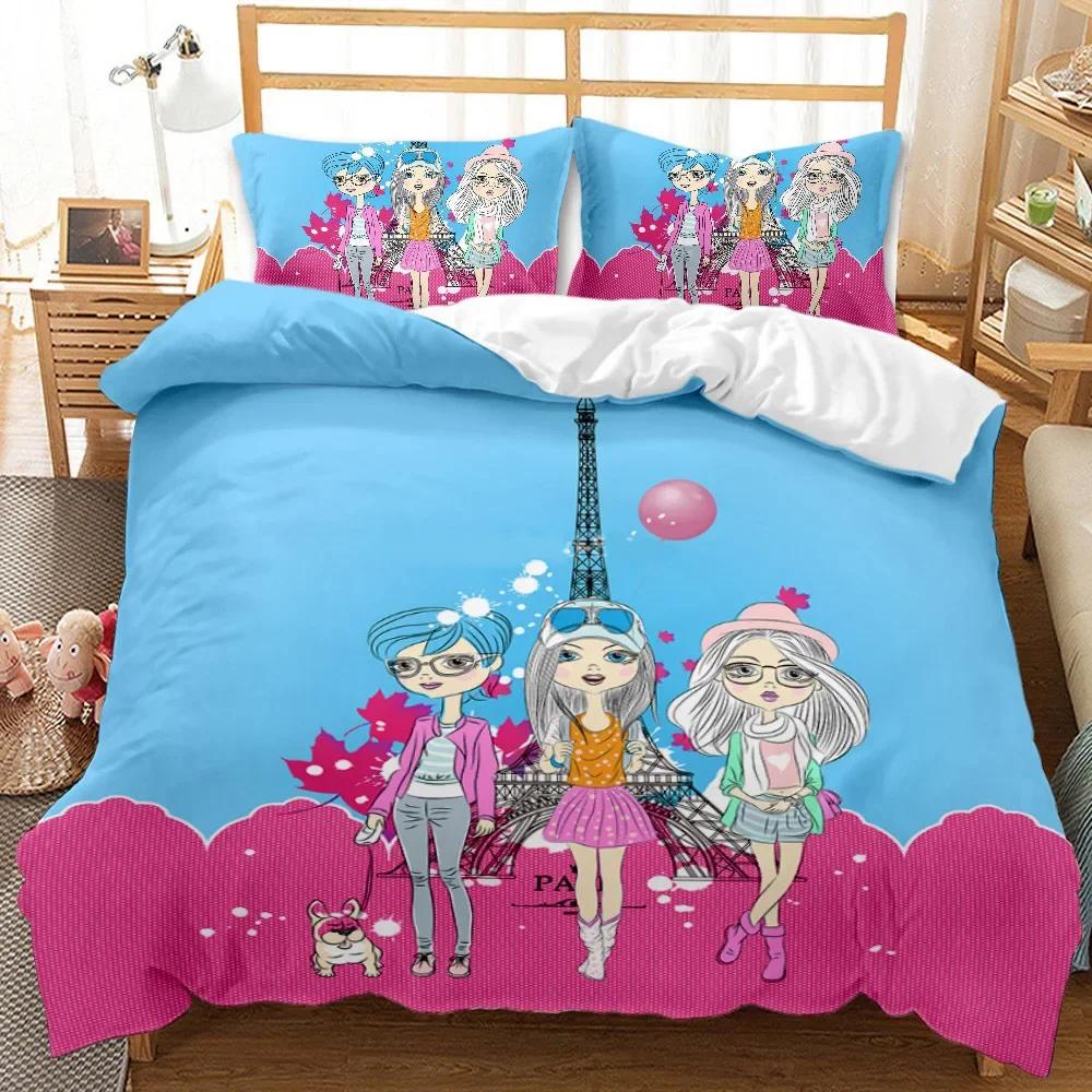 3D Printed Fashion Cartoon Girl Scenery Bedding Set Modern Duvet Cover Double Twin Full Queen King Adult Kids Bedclothes Quilt