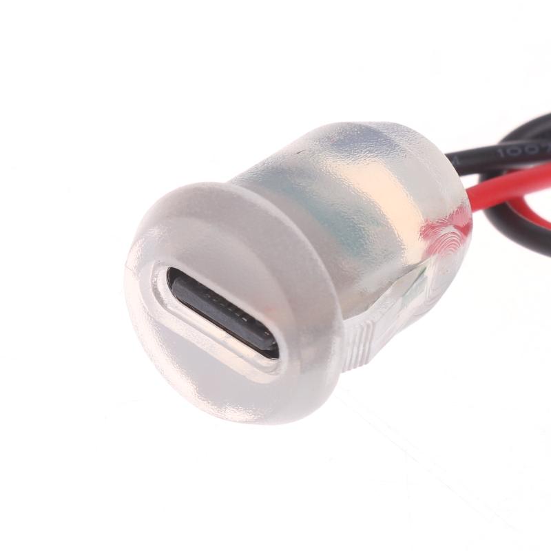 1/3/5Pcs Type C Female Socket Jack Connectors Waterproof 2 Wire Pigtail Cable With Led Lights 3A 5V Fast Charger Power Port