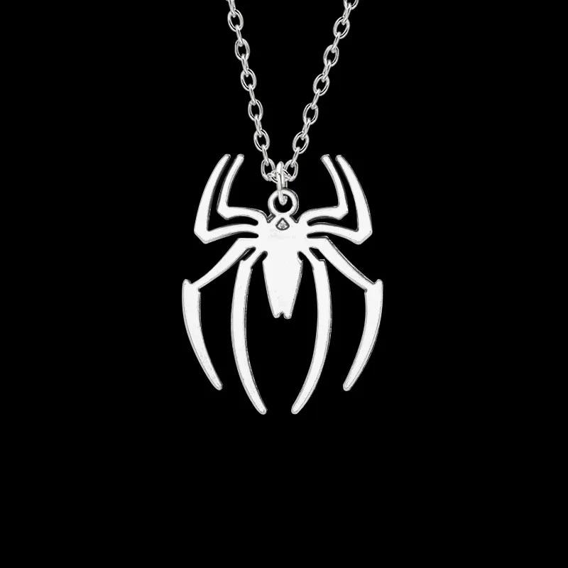 Kpop moda araña colgantes de Halloween cadena cruzada redonda collares para hombres Color plata cadena de cuello gótico pareja ropa de calle regalos