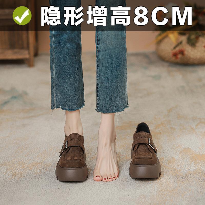 Round Head Belt Buckle Thick Heel Single Shoes Women's British Foam Sole Small Leather Shoes Women's Small Size 32