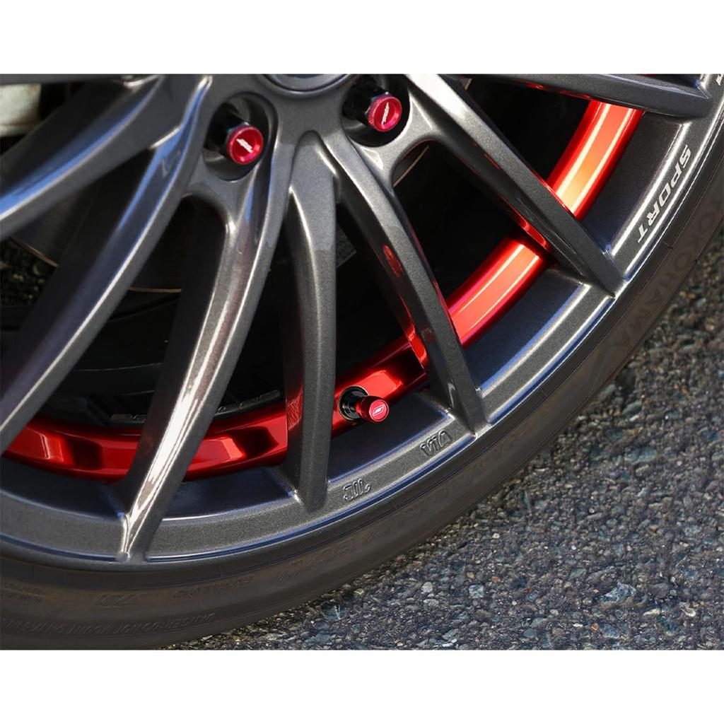 MONSTER SPORT 680500-0000R Air Valve Cap, Red, Set of 4, Automobile, Universal Aluminum, Shaved Anodized Finish, Barrel Shape X Knurling