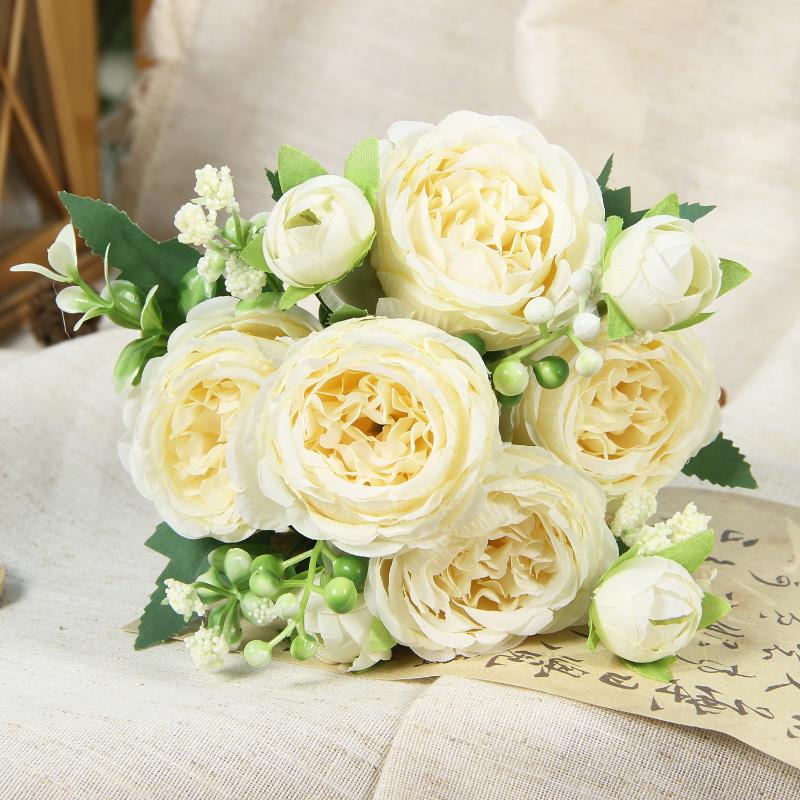 Artificial Flowers Fake Silk Peony Vases Flower Bouquets Home Room Decoration Garden Flower Garlands Wedding Bridal Accessories