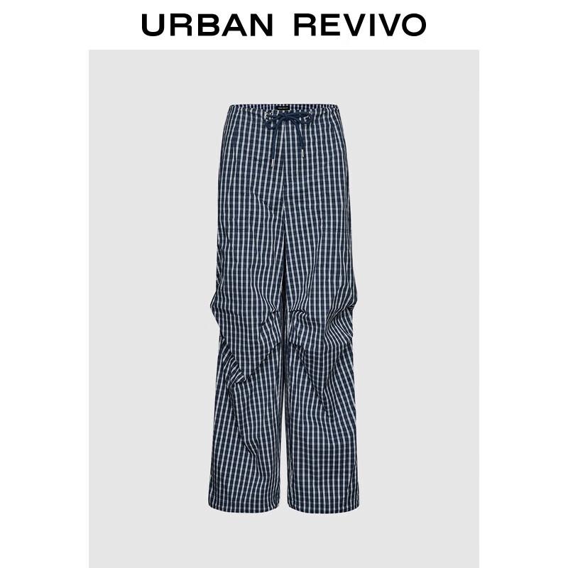

Женские брюки UR 2025 в клетку с цветными блоками, плиссированные, на кулиске, с широкими штанинами L