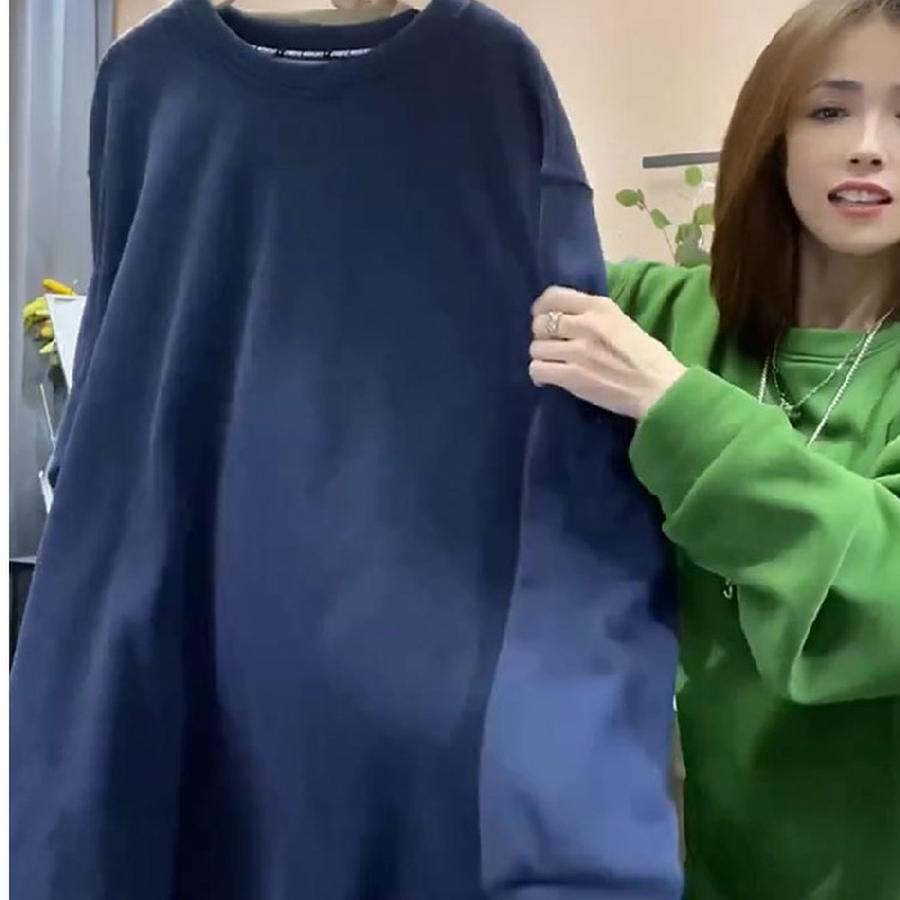 

Plus Size Winter Korean Style Long Sleeve Fleece Thick Women s Lazy Loose Top 4XL синій