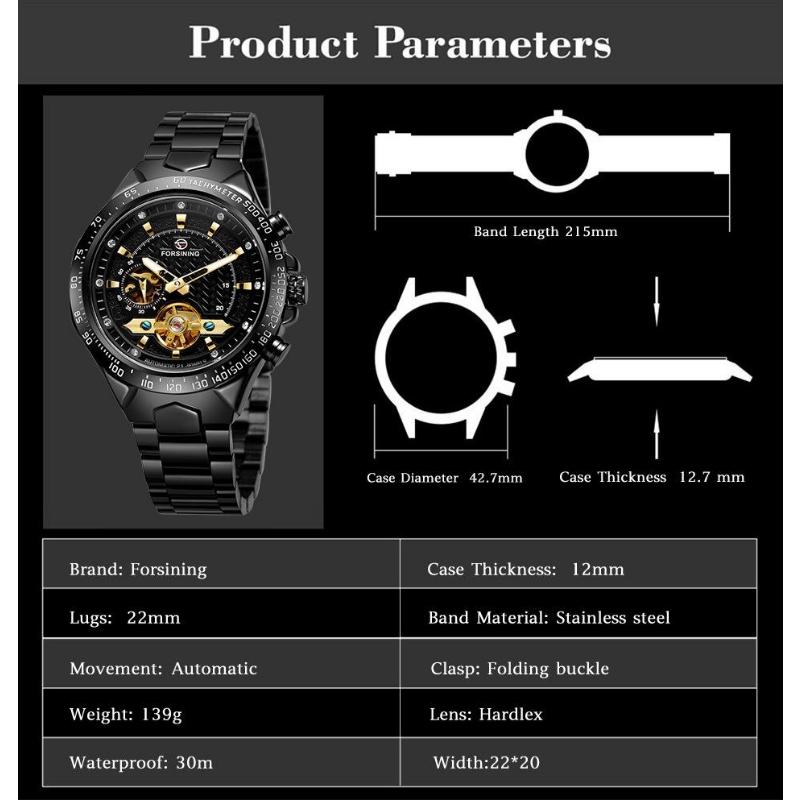 Forsining Automatic Mechanical Men Wristwatch Hollow Sport Male Luxury Tourbillon Watch Independent Seconds Dial Wristwatch