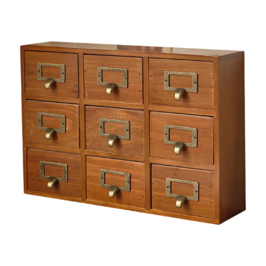 Drawer Organizer Rustic Dresser Wood Bin with 9 Drawers Wooden Storage Box for Daily Use Bathroom