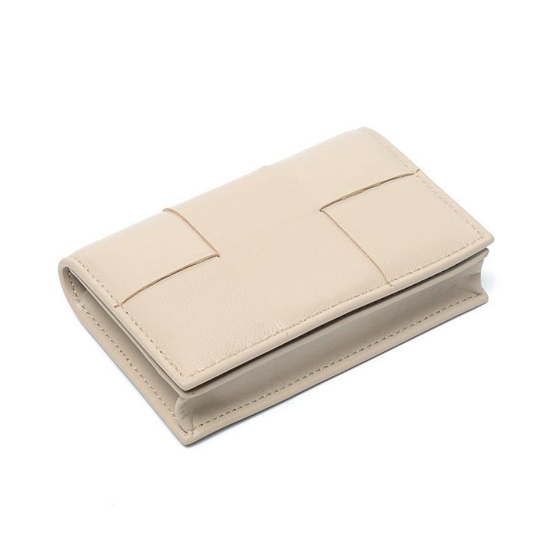 Kleine Geldbörse aus Schaffell, kurze dreifach gefaltete Geldbörse aus Leder, handgewebt, faltbare Wechseltasche