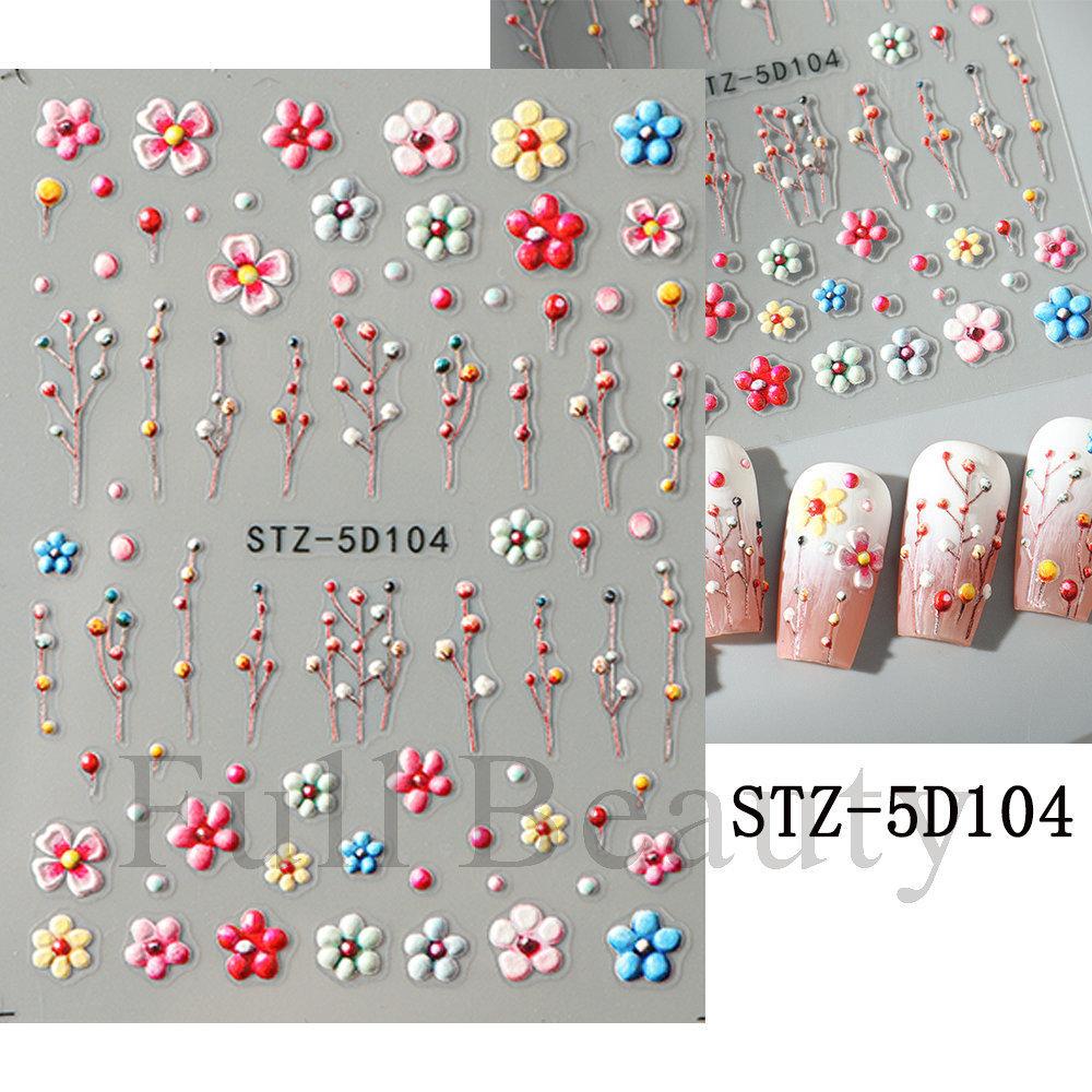 Nail Art Sticker, Relief 5D Three-Dimensional Spring Pink Cherry Blossom Small Flower Adhesive Nail Sticker
