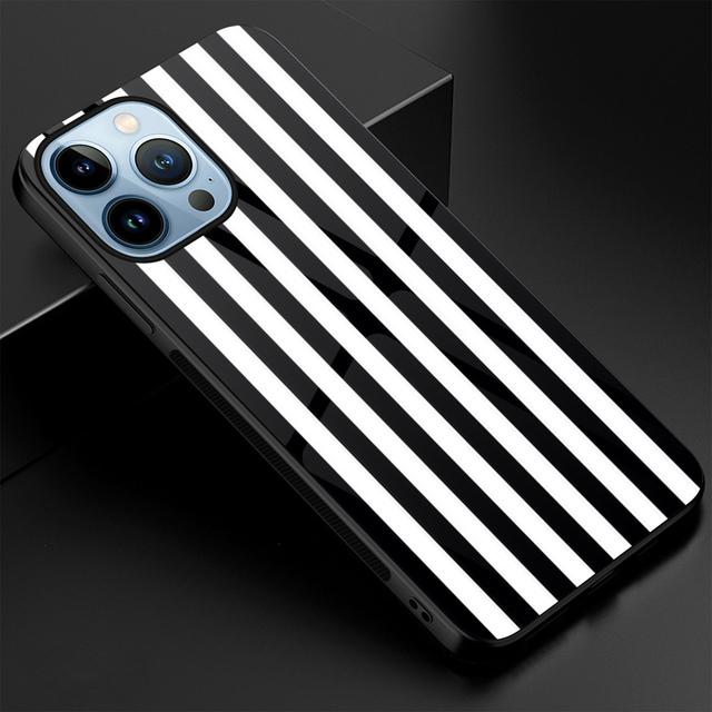 

Чехол в черно-белую полоску для Iphone 14 13 11 12 Pro Max Mini Xs Xr X 7 8 6s Plus Se 2022, защитная задняя крышка из закаленного стекла For iPhone 12