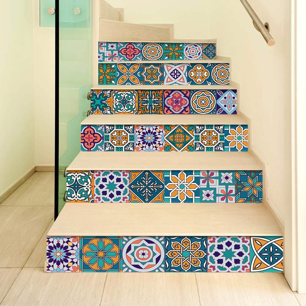 

6pcs/set Stair Stickers Tile Style Self Adhesive Stickers for Stair Covering Waterproof Non-slip Stair Tiles Stickers (as the picture,6pcs set)