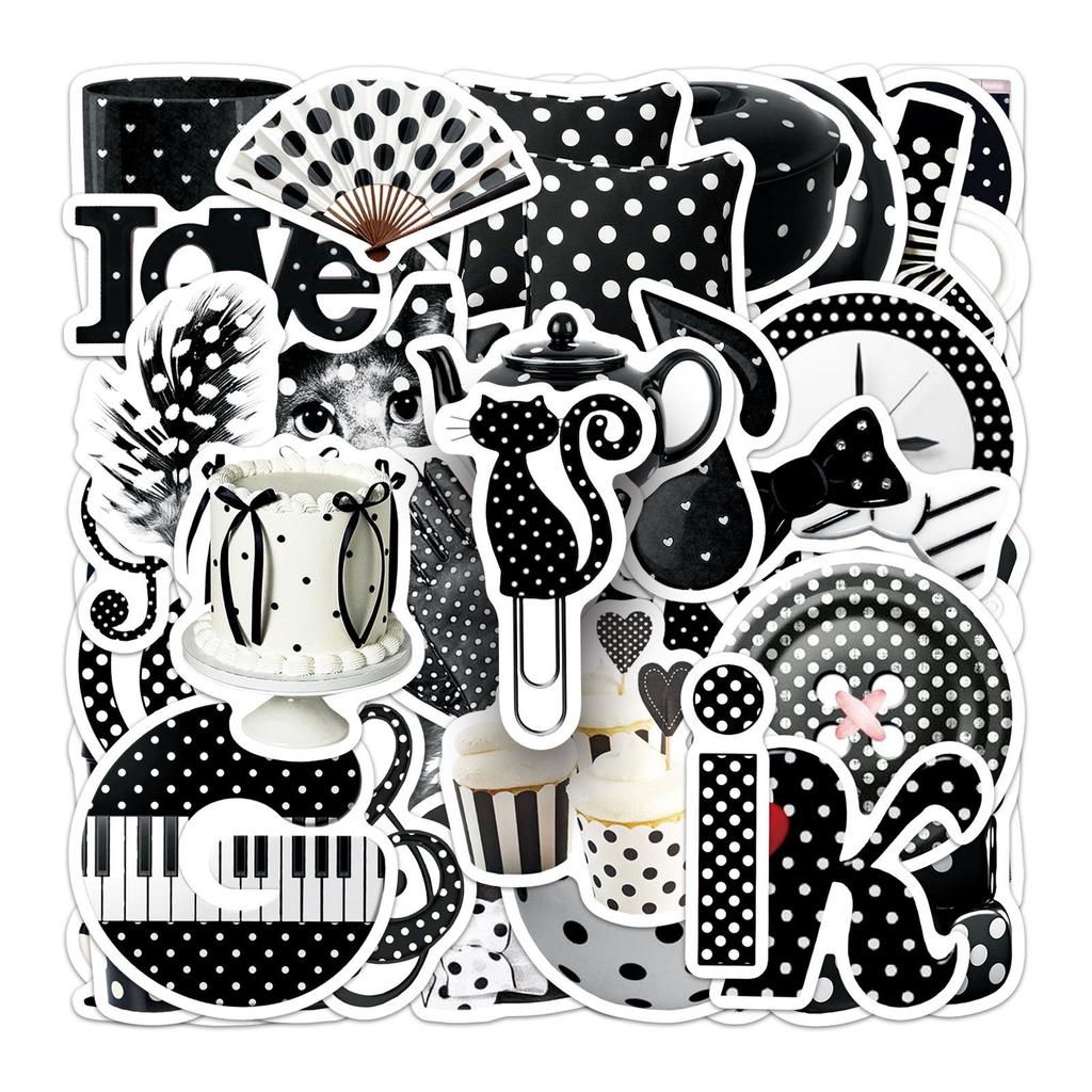 50-Piece Polka Dot Cartoon Graffiti Stickers - Waterproof Black & White Journal and Phone Case Decor