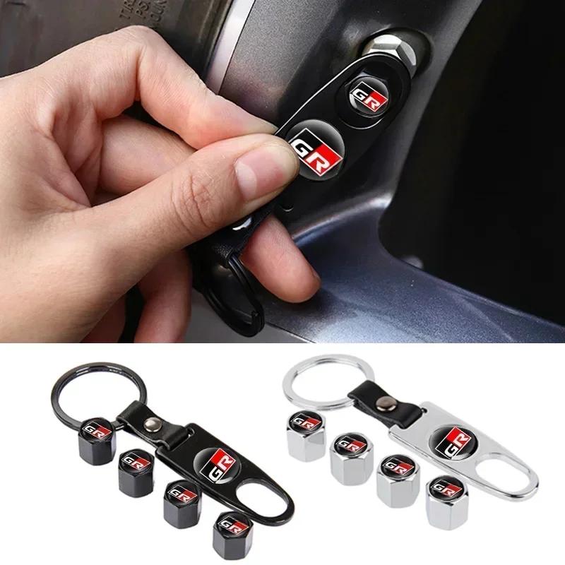 For Toyota ad11Caps with Keychain Car Wheel Tire Valve For Toyota GR Sport Gazoo Corolla Land Highlander Cruiser Aqua Prius Rav4 Yaris Hilux