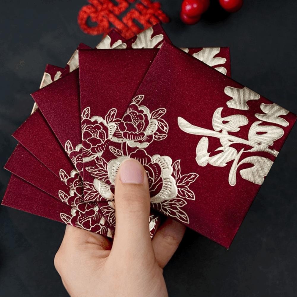 New Year Blessing Words Wedding Red Envelope Pearlescent Paper Spring Festival Mini Money Pocket S/M/L Size Bronzing