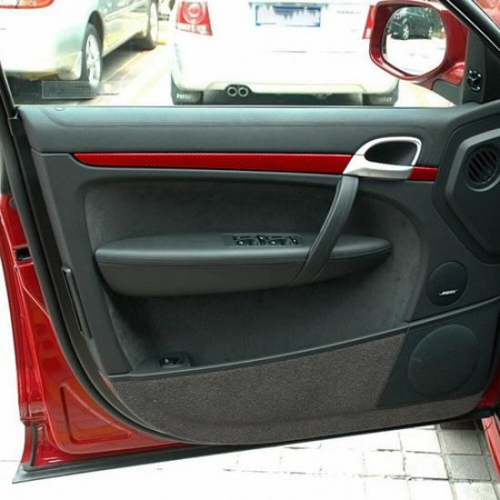 4Pcs Red Carbon Fiber Interior Front Door Panel Cover Trim For Porsche Cayenne