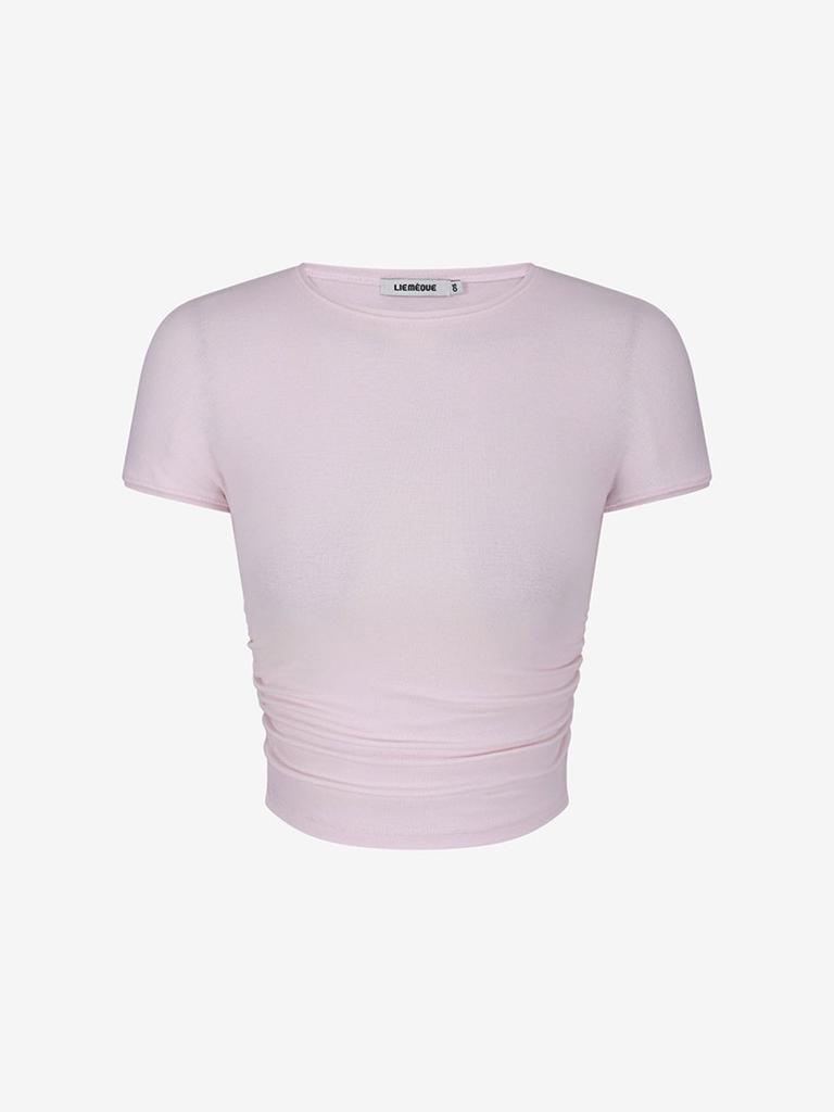 Limekeu Side Shirred Crop T-Shirt Pink
