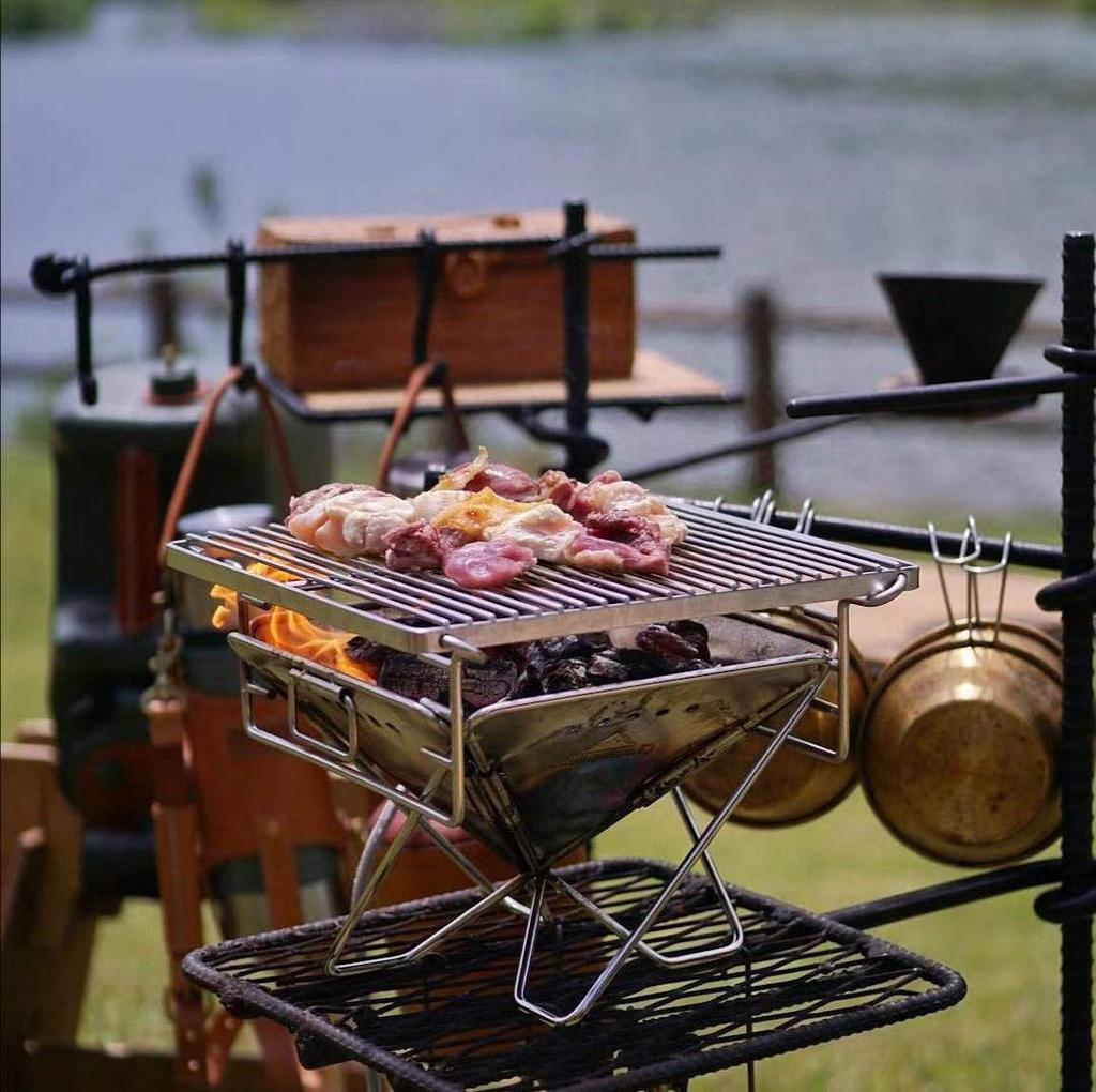 CAMPING MOON XS Fire Pit, Charcoal Bed, Grill, Bridge, Plate, and Storage Pack, Full Set for 4 People, X-MINI-Pro.