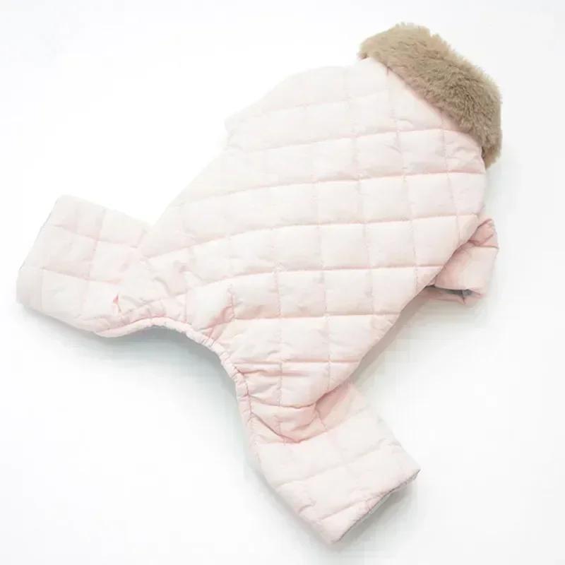 

Зимовий комбінезон для собак на чотирьох лапах Теплий одяг для собак Хутряний нашийник Одяг для домашніх тварин Костюми для цуценят Одяг для маленьких собак Пальто Куртка Комбінезон Штани S рожевий