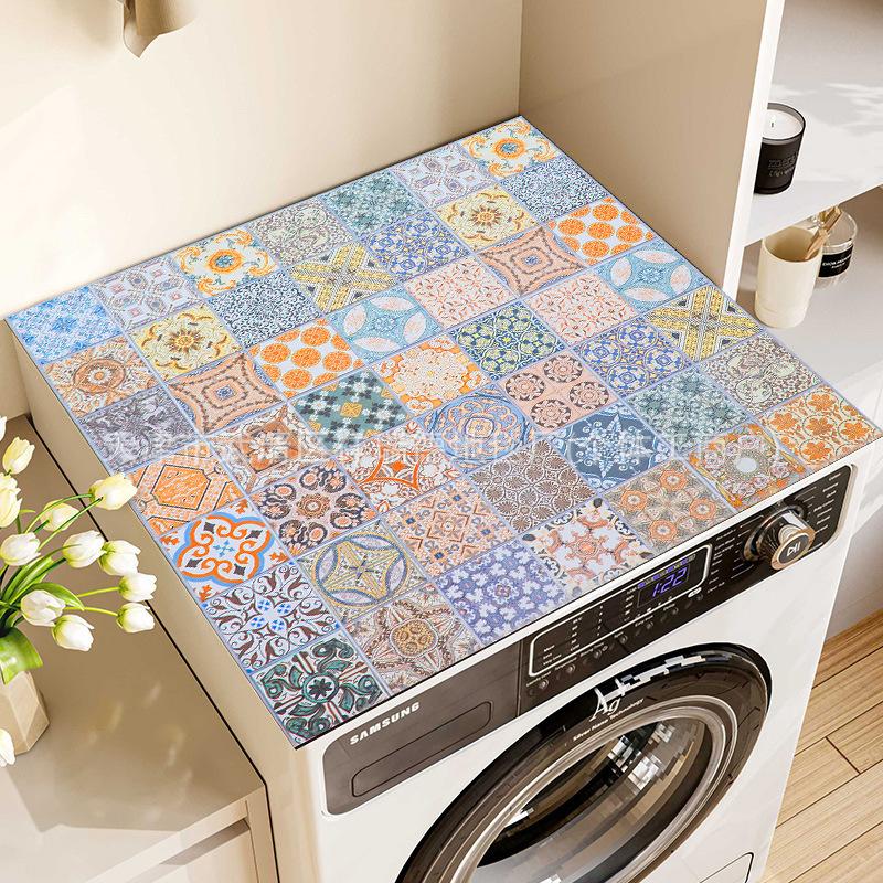 Vintage Checkered Printed Washing Machine Dust Cover Pad, Quick-Dry Absorbent Protective Top Mat For Washer And Dryer