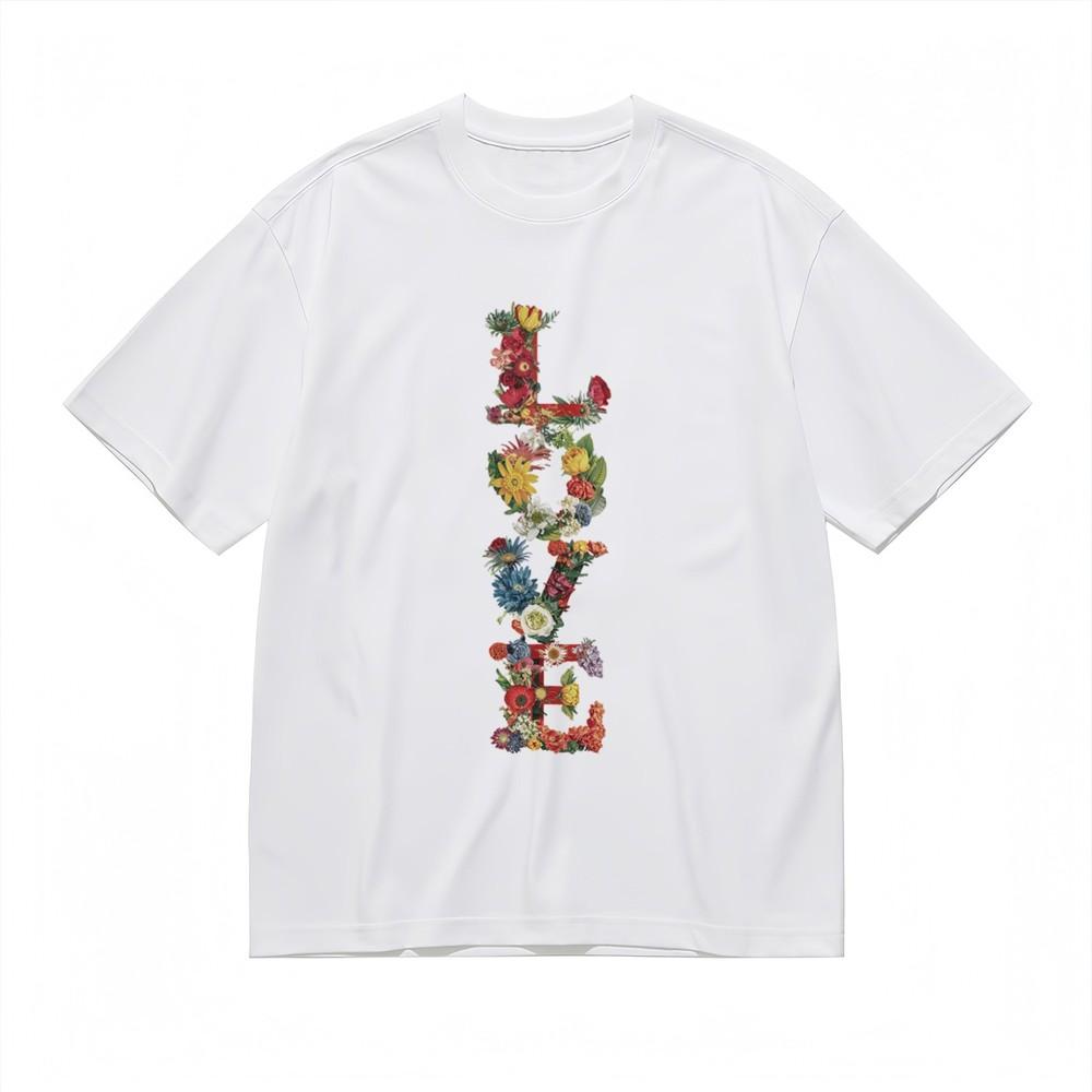 

Men s Soft Comfortable Classic T-Shirt Flower Formed LOVE 100% Cotton Tee Summer 2XL