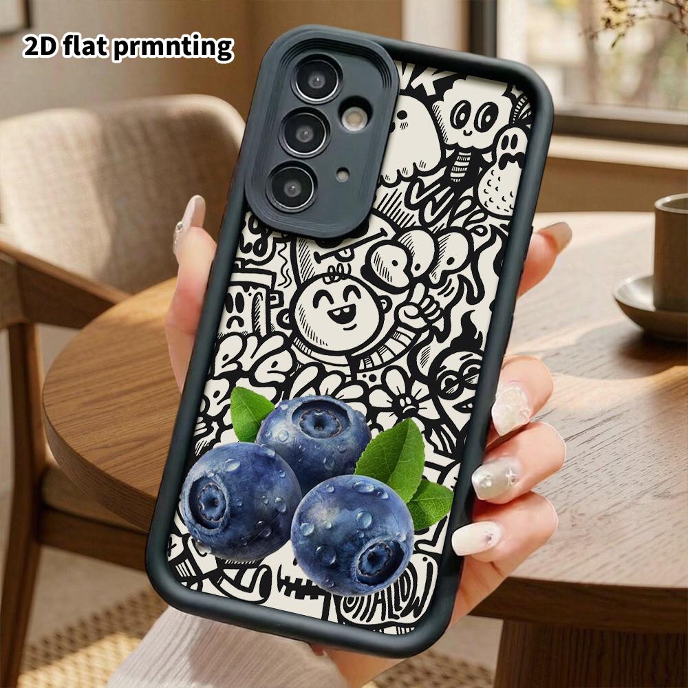 Phone Case: 2D Flat Samsung Galaxy A34 A35 M05 M06 S20 S22 S21 FE Plus 5G Protective Case, Blueberry, Christmas and Halloween Gift