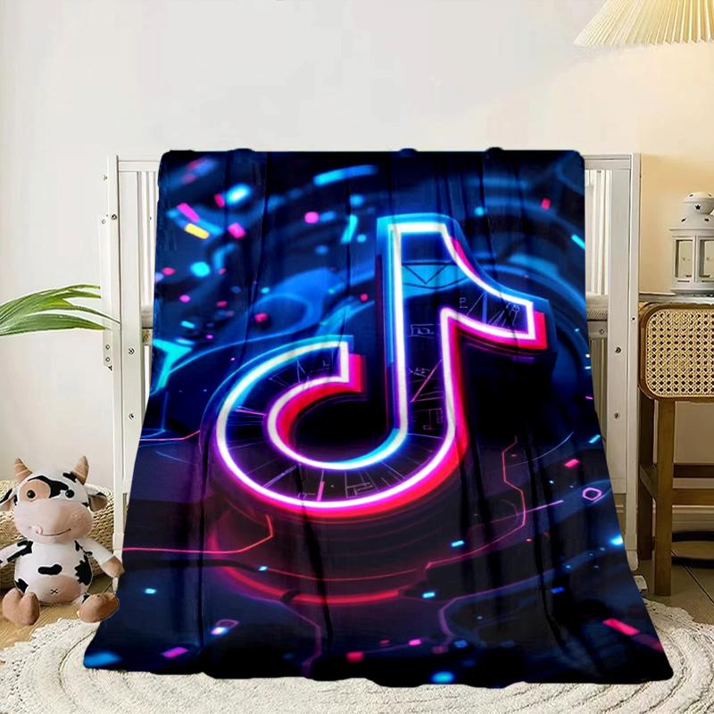 Neon Tiktok Logo Art Portable Blanket/Soft Blanket Bedding Blanket Suitable for Travel Camping Living Rooms Offices Sofas Fan Gifts