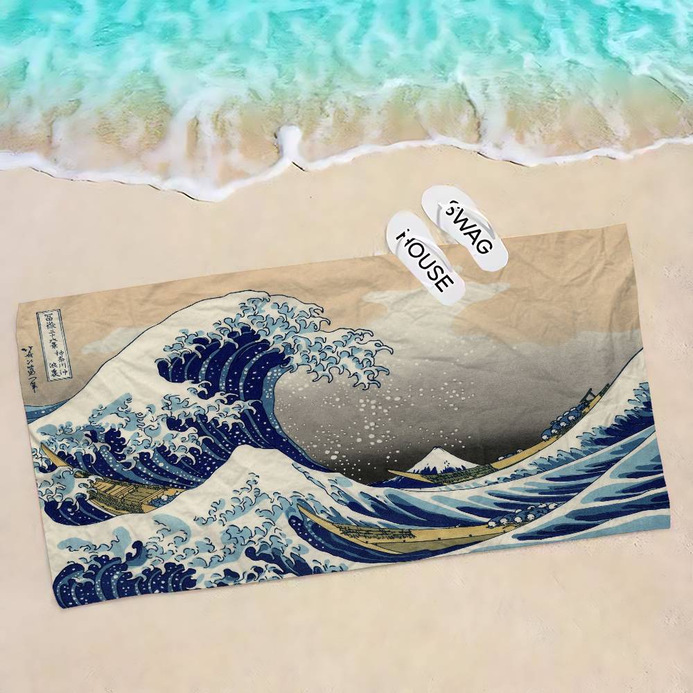Japanese Wave Art Bath Towel Microfiber Soft Water Absorbing Breathable For Girl Kids Decorative Cartoon Beach Towel