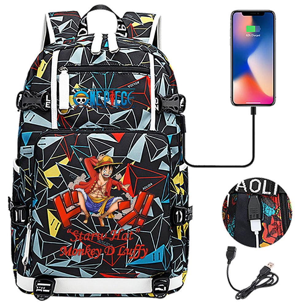 Anime Print USB Charging Backpack for Teens Students Unisex Casual Large Capacity Travel Daypack