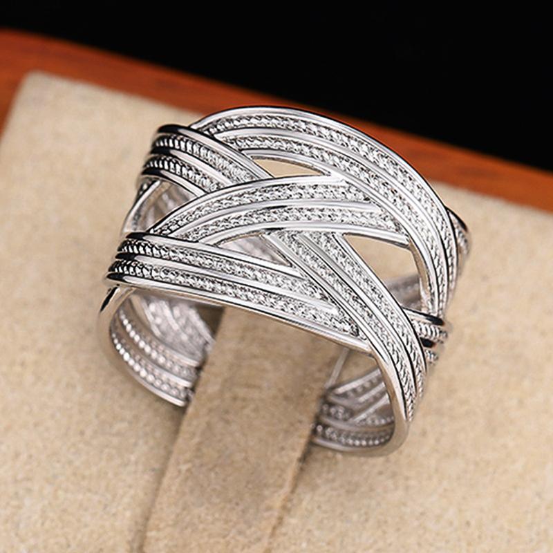 Huitan Metal  Color Wide Band Cross Rings Opening Adjustable Rings for Women Daily Wear Modern Fashion Girls Accessories