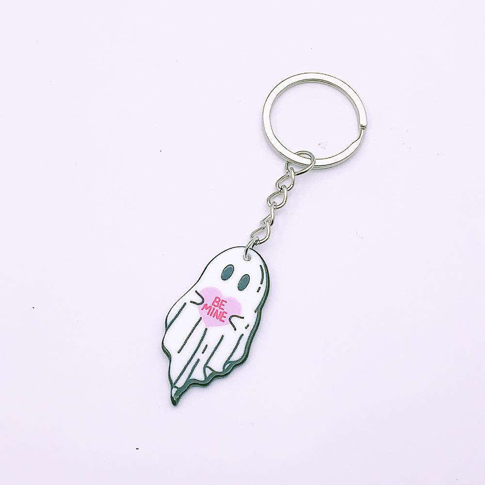 Double Sided Printed Acrylic Halloween Keychain Cartoon Ghost Pendant Charm Women Key Ring