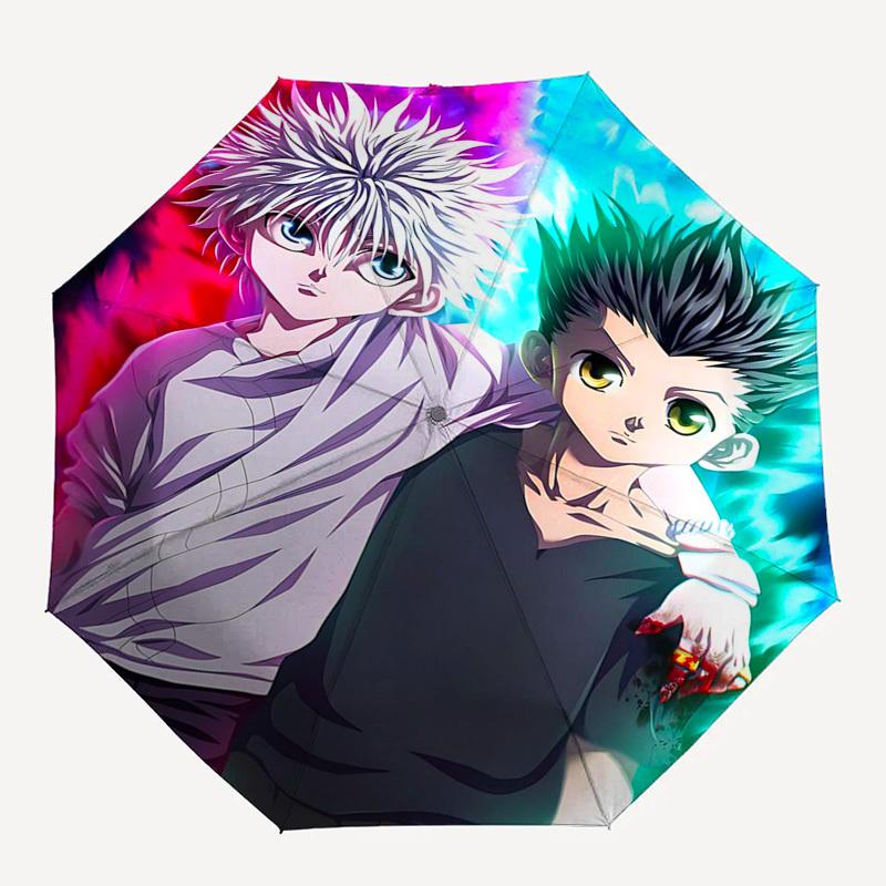 1pc Hunter x Hunter Killua & Gon Anime Character Automatic Folding Umbrella Portable 3-Fold Design with Iron Frame Outdoor for Fans, Travelers, Daily