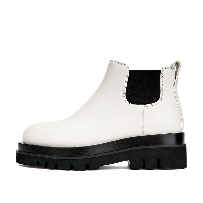 Thick-soled muffin Martin boots women s round head thick heel Chelsea short boots slim mid-heel cigarette boots 35